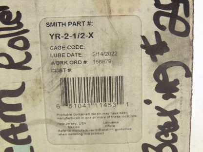 Smith Bearing YR-2-1/2-X Cam Follower Roller Bearing 2.5" OD x .75" ID x 1.5" W
