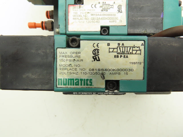 Numatics 5-Station FlexiBlok Manifold 120VAC Solenoid Valves 082SS415K000030