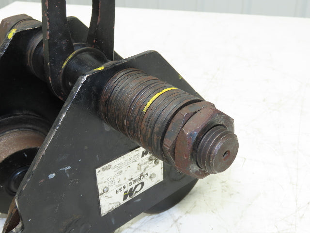 CM 633 Series 1 Ton Plain Type Manual Push Trolley 3"-8" Beam Flange 2000Lb