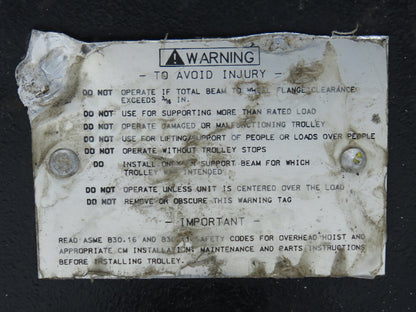 CM 633 Series 1 Ton Plain Type Manual Push Trolley 3"-8" Beam Flange 2000Lb