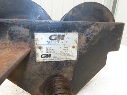CM 633 Series 1 Ton Plain Type Manual Push Trolley 3"-8" Beam Flange 2000Lb