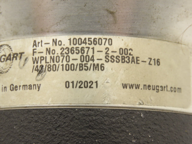 Neugart WPLN070-004-SSSB3AE-Z16/40/80/100/B5/M6 Right Angle Gearbox 4:1 Reducer