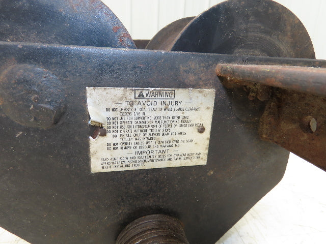 CM 633 Series 1 Ton Plain Type Manual Push Trolley 3"-8" Beam Flange 2000Lb