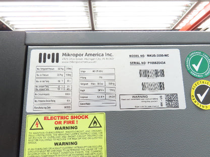 Mikropor MKUS3000 Refrigerated Compress Air Dryer 460V 3Ph ESD-3 Digital Cycle