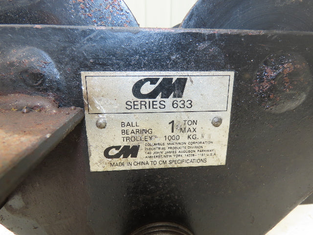 CM 633 Series 1 Ton Plain Manual Push Trolley 3"-8" Beam 2000Lb w/Hanger Plates