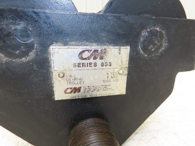 CM 633 Series 1 Ton Plain Manual Push Trolley 3"-8" Beam 2000Lb -No Hanger Plate