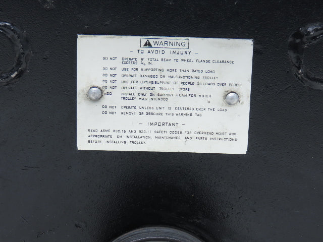 CM Series 633  2-Ton Plain Type Manual Push Trolley 3-5/8"- 8" Beam 4000Lb