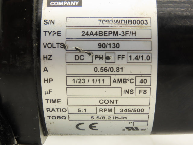Bodine 24A4BEPM-3F/H DC Gearmotor 90-130VDC 5:1 Reducer 345/500 RPM Dual Shaft