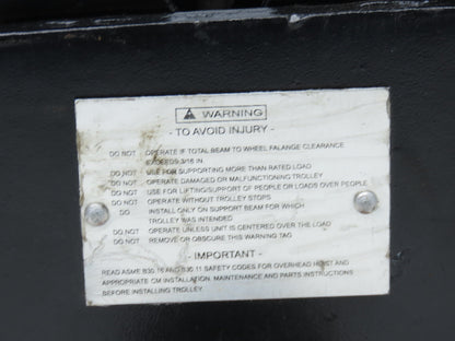 CM Series 633  2-Ton Plain Type Manual Push Trolley 3-5/8"- 8" Beam 4000Lb