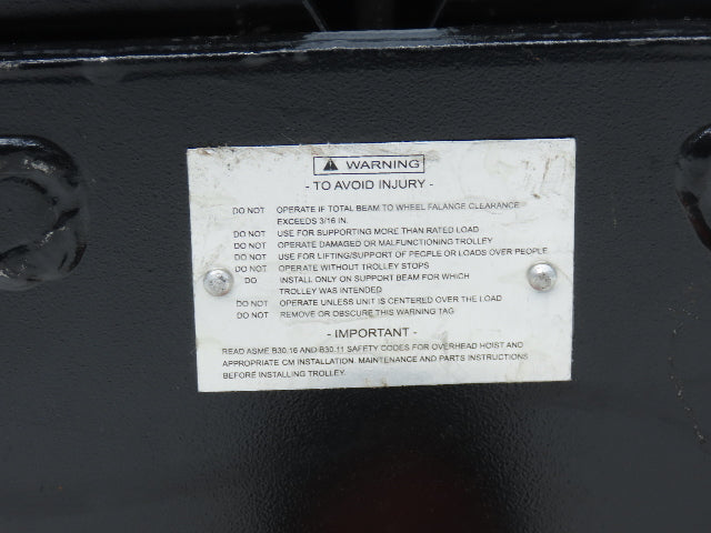 CM Series 633  2-Ton Plain Type Manual Push Trolley 3-5/8"- 8" Beam 4000Lb