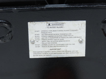 CM Series 633  2-Ton Plain Type Manual Push Trolley 3-5/8"- 8" Beam 4000Lb
