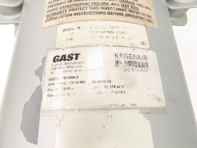 Gast R7100A-3 Regenair Regenerative Vacuum Blower 420cfm 10Hp 230/460V 3PH