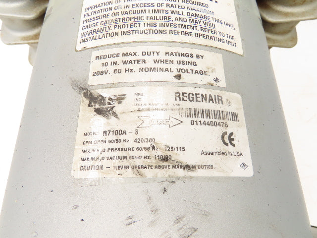 Gast R7100A-3 Regenair Regenerative Vacuum Blower 420cfm 10Hp 230/460V *READ*