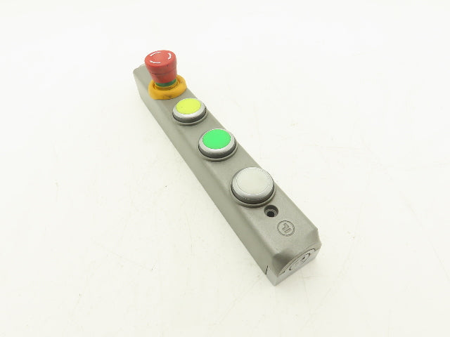 Fortress Interlocks Pushbutton Station Illuminated White Green Yellow E-Stop