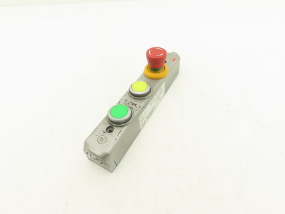 Fortress Interlocks 3-Pushbutton Station Illuminated Green Yellow E-Stop 24V