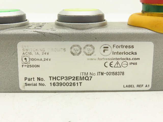 Fortress Interlocks 3-Pushbutton Station Illuminated Green Yellow E-Stop 24V