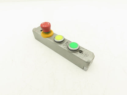 Fortress Interlocks 3-Pushbutton Station Illuminated Green Yellow E-Stop 24V