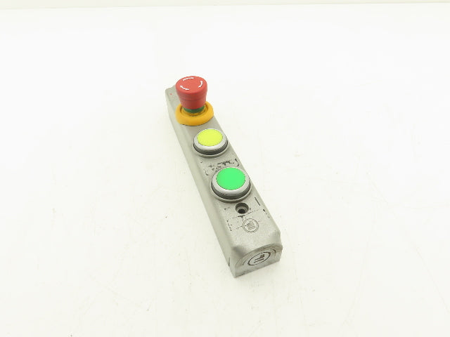 Fortress Interlocks 3-Pushbutton Station Illuminated Green Yellow E-Stop 24V