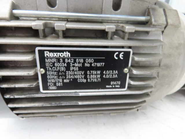 Bosch Rexroth Gearmotor 0.86kW 254/460V 34.44:1 Ratio 3 842 519 005