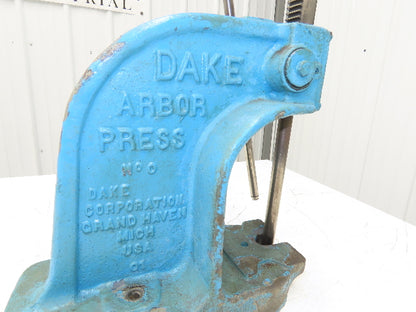 Dake Model No 0 Bench Top Arbor Press 1-1/2 Ton 4.5" Throat 7.75" Stroke