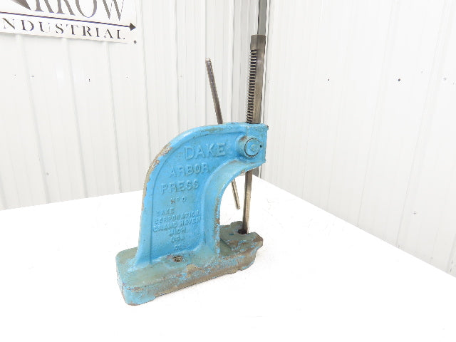 Dake Model No 0 Bench Top Arbor Press 1-1/2 Ton 4.5" Throat 7.75" Stroke