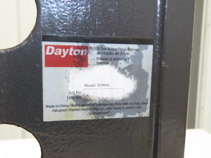 Dayton No 3 Bench Top Arbor Press 3 Ton 6" Throat 12" Stroke 3Z949J