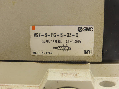 SMC VS7-8-FG-S-3Z-Q Pneumatic Air Solenoid Valve 24VDC With Manifold Block