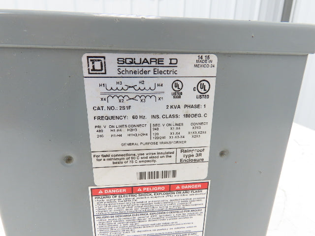 Square D 2S1F Step Down Power Transformer 2KVA 1pH HV 240/480 LV 120/240V