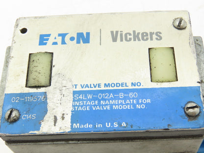 Vickers DG4S4LW-012A-B-60 Directional Control Single Solenoid Valve 110/120V