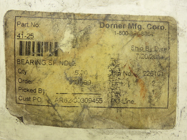 Dorner 41-25 Spindle Bearings Belt Conveyor 7/8" OD x 5/8" ID x 3/16" W Lot of 5