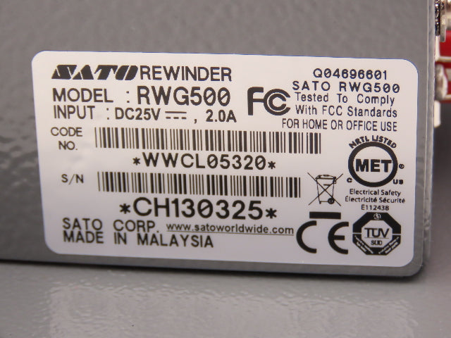 Sato RWG500 Rewinder 5" For Barcode Printer Labeler 24VDC 2 Amp