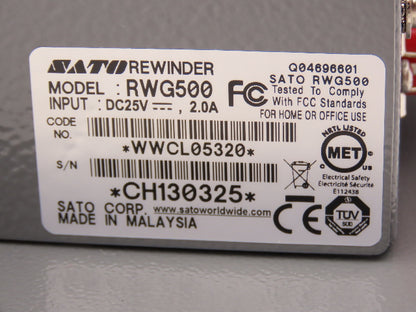 Sato RWG500 Rewinder 5" For Barcode Printer Labeler 24VDC 2 Amp