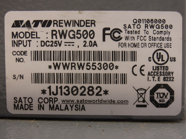 Sato RWG500 Rewinder 5" For Barcode Printer Labeler 24VDC 2 Amp READ