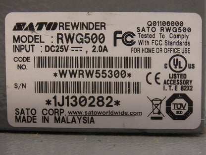 Sato RWG500 Rewinder 5" For Barcode Printer Labeler 24VDC 2 Amp READ