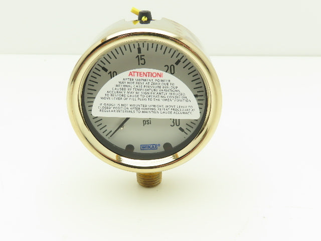 Wika 9310681 Liquid Filled Brass Pressure Gauge 0-30PSI 1/4"NPT