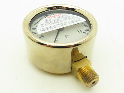 Wika 9310681 Liquid Filled Brass Pressure Gauge 0-30PSI 1/4"NPT