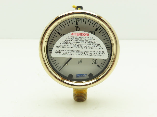 Wika 9310681 Liquid Filled Brass Pressure Gauge 0-30PSI 1/4"NPT