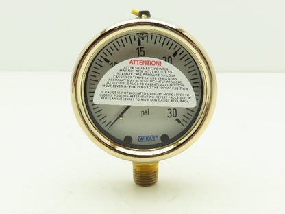 Wika 9310681 Liquid Filled Brass Pressure Gauge 0-30PSI 1/4"NPT