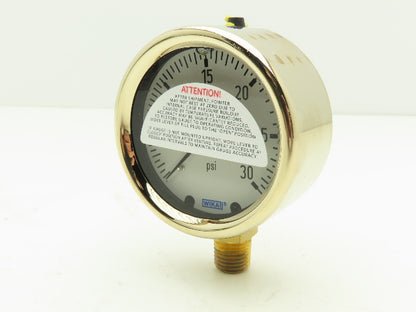 Wika 9310681 Liquid Filled Brass Pressure Gauge 0-30PSI 1/4"NPT