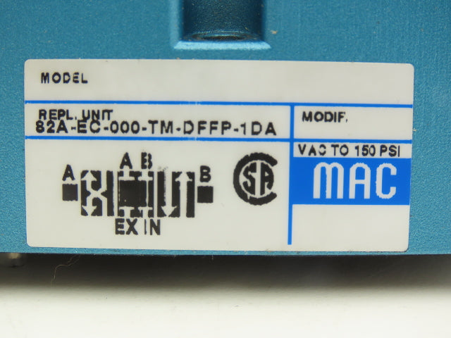 Mac 82A-EC-000-TM Pneumatic Solenoid Valve 4/3 Double Acting 150PSI 24VDC Coil