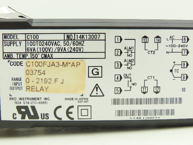 RKC C100FJA3-M Rex C100 PLC Temperature Controller Module 0-2192°F 100-240V