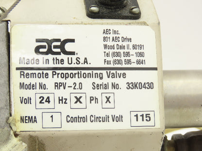 AEC RPV-2.0 Remote Proportioning Valve for Vacuum Hopper Receiver 2" Inlet 24VDC