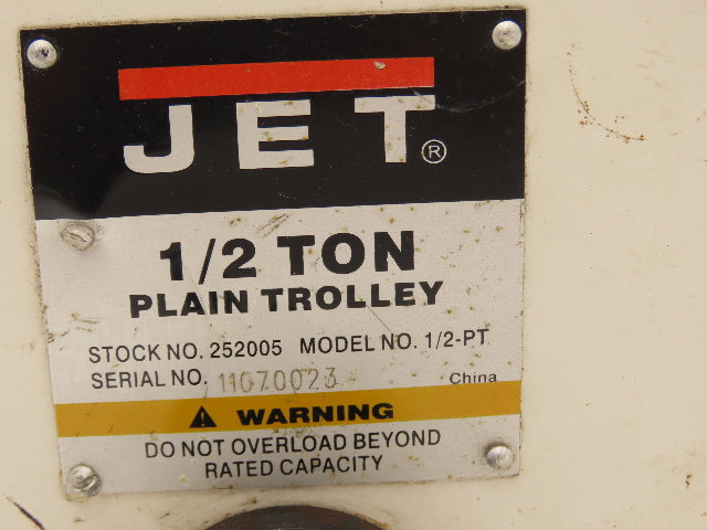 Jet 1/2-PT 1000Lb 1/2-Ton Manual Plain Push Trolley 2.5"-8" Beam Flange