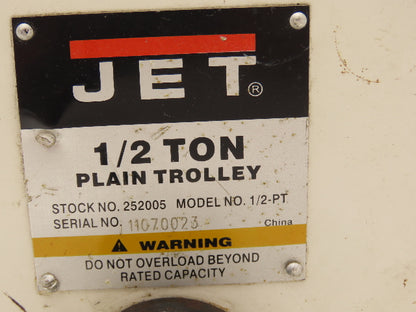 Jet 1/2-PT 1000Lb 1/2-Ton Manual Plain Push Trolley 2.5"-8" Beam Flange