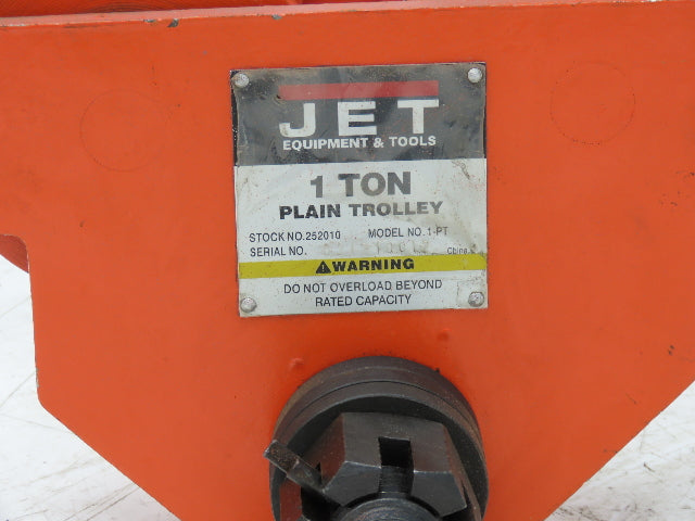 Jet 1-PT 2200Lb 1-Ton Manual Plain Push Trolley 3"-8" Beam Flange