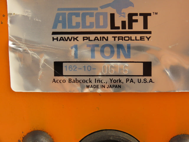 Acco-Lift 1-Ton Manual Plain Push Trolley 3"-5" Beam Flange 2000Lb