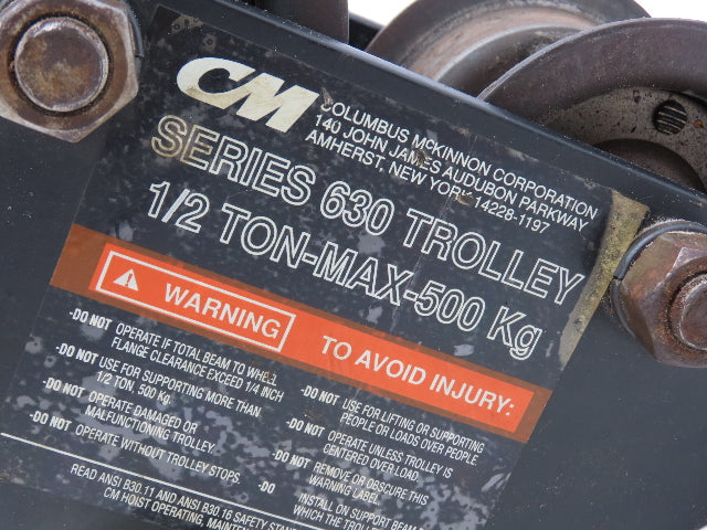 CM 630 Series 1000Lb 1/2-Ton Manual Plain Push Trolley 3"-6" Beam Flange