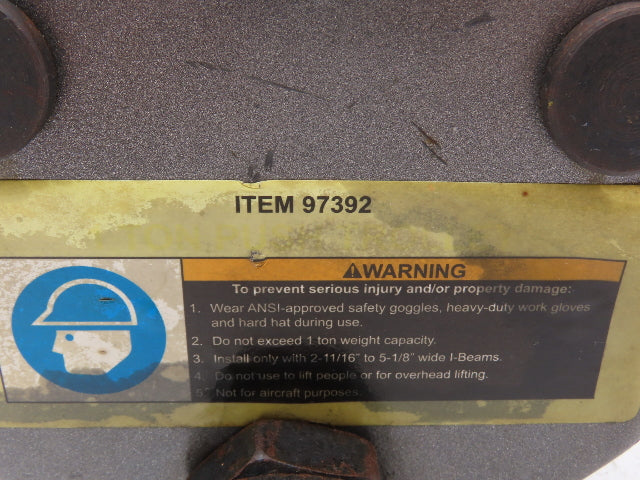 Haul-Master 97392 1-Ton Manual Plain Push Trolley 2-11/16"-5-1/8" Flange 2000Lb