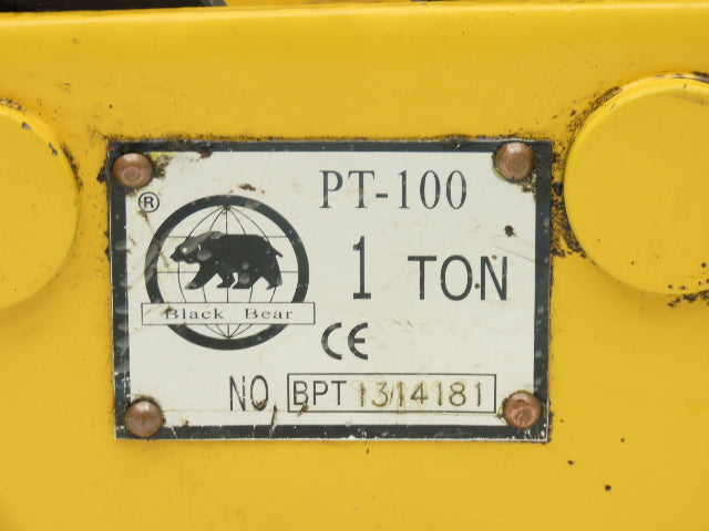 Black Bear PT-100 2200Lb 1-Ton Manual Plain Push Trolley 8"-10" Flange