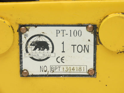Black Bear PT-100 2200Lb 1-Ton Manual Plain Push Trolley 8"-10" Flange